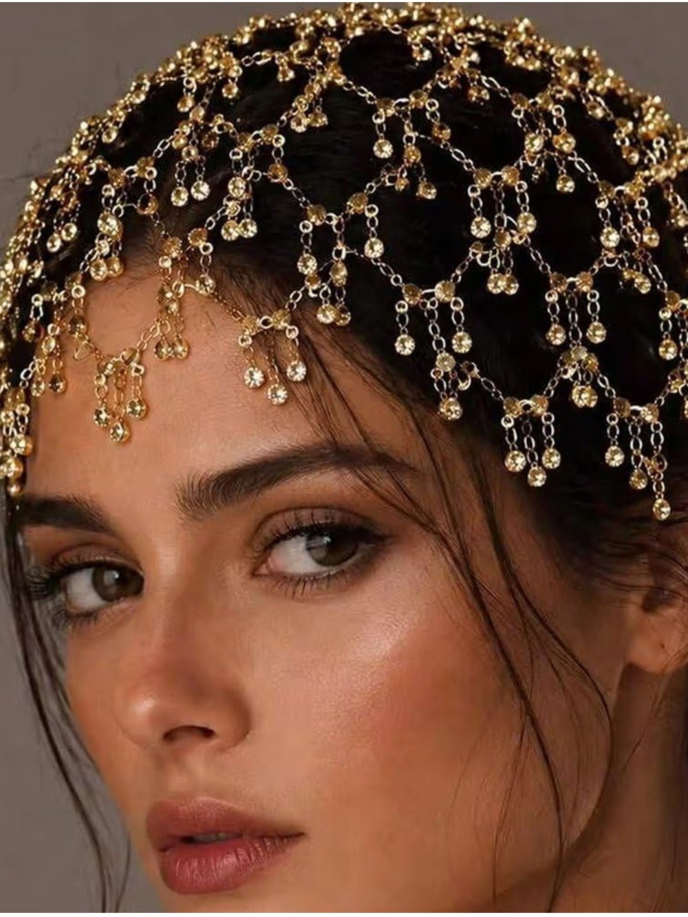 Gold Crystal Bridal Headpiece | Rhinestone Hair Chain | Wedding Crown Veil